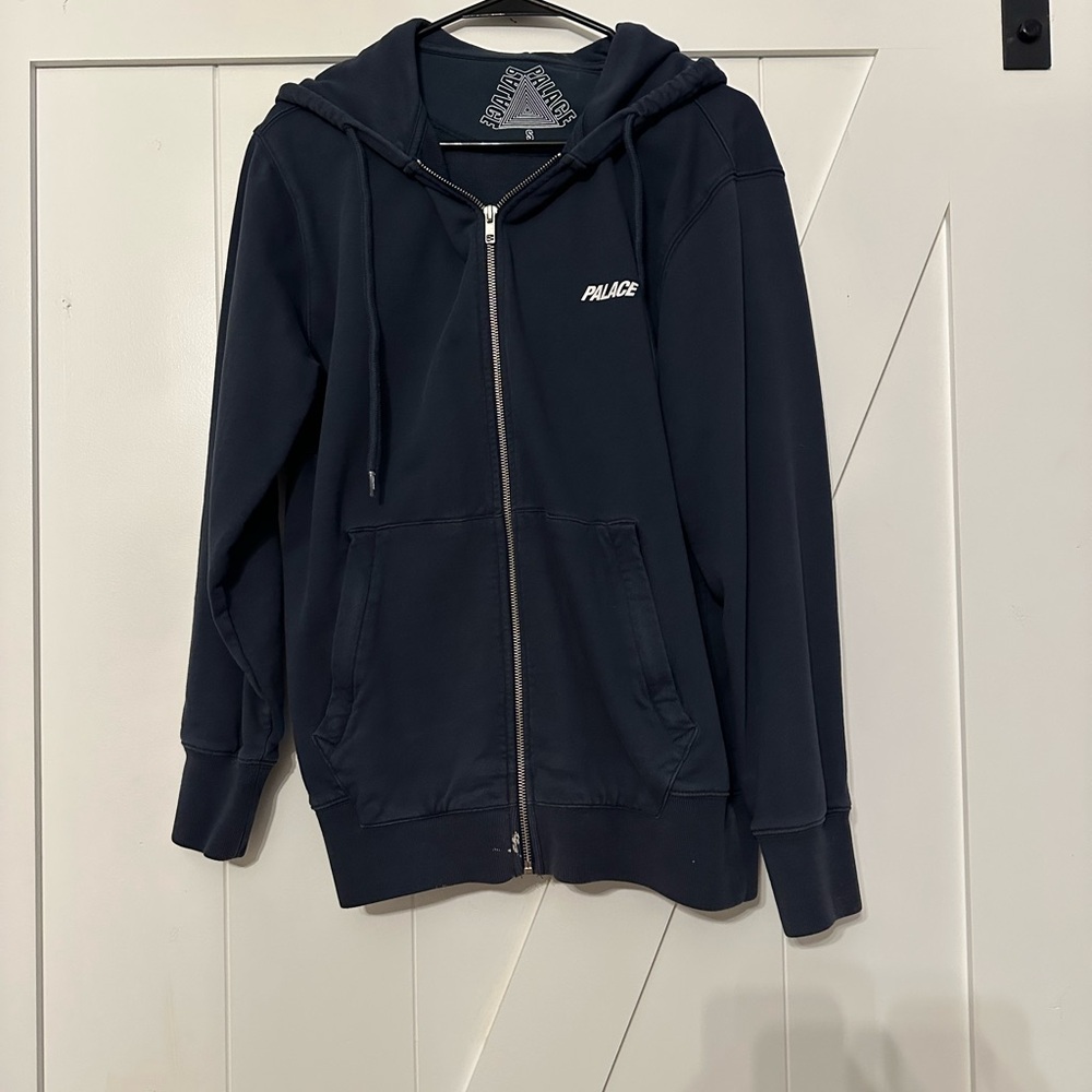 Palace Skate Men's Navy Hoodie Jacket - Palace Logo on Hood